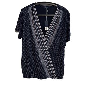 NWT Lucky Brand Womens Flutter Short Sleeve Wrap Top Large Coastal Peasant Boho